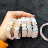 Natural Morganite Stone Beads Bracelet Gemstone Bangle for Woman Gift