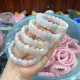 Natural Morganite Stone Beads Bracelet Gemstone Bangle for Woman Gift