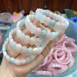 Natural Morganite Stone Beads Bracelet Gemstone Bangle for Woman Gift
