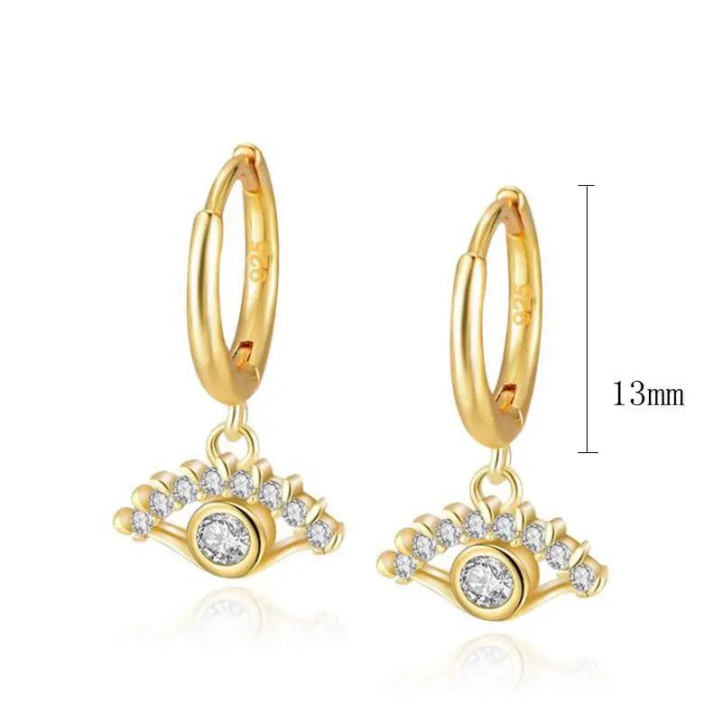 925 Silver Evil Eye Hoops Earrings Crystal Geometric Cross Pendant