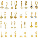 925 Silver Evil Eye Hoops Earrings Crystal Geometric Cross Pendant