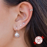 925 Silver Evil Eye Hoops Earrings Crystal Geometric Cross Pendant
