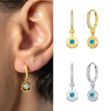925 Silver Evil Eye Hoops Earrings Crystal Geometric Cross Pendant