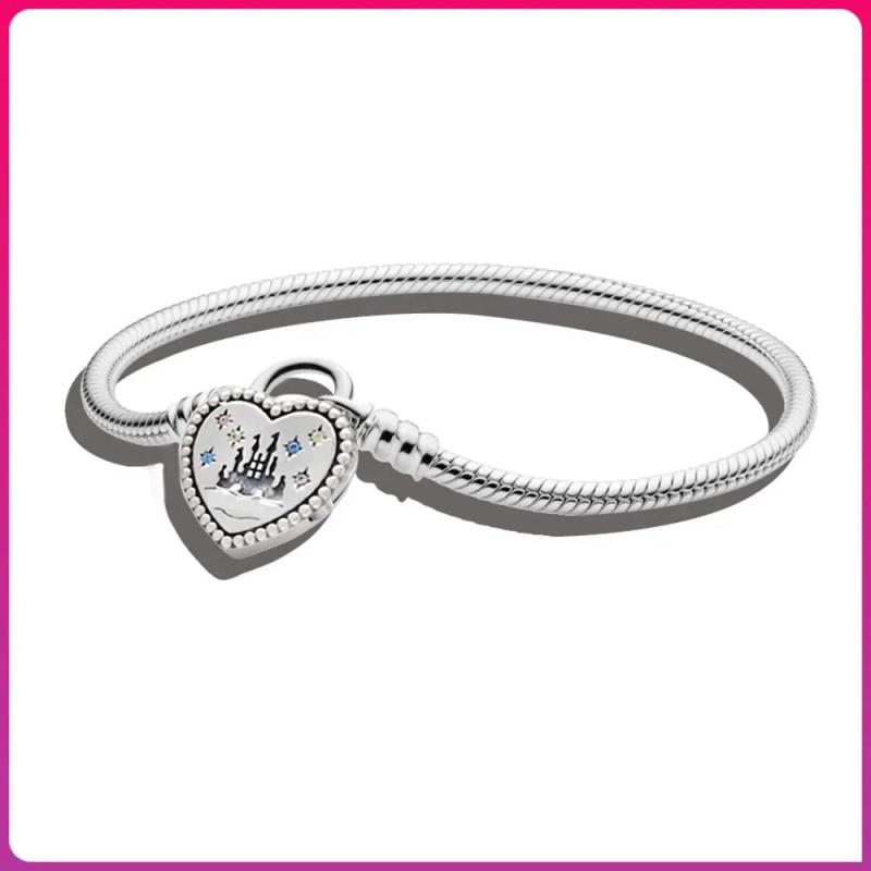 925 Silver Heart Zircon Castle Bracelet for Women