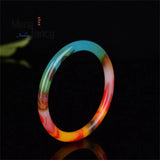 Natural Hetian Colorful Jade Floating Flower Bracelet Charms Women Fine Jewelry