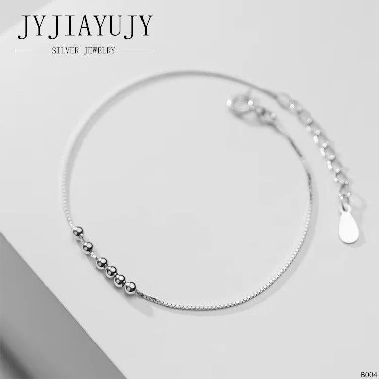 Sterling Silver S925 Bracelet 3mm Round Beads Women Jewelry