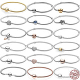 925 Sterling Silver Barrel Buckle Heart Clasp Bracelet for Charm DIY