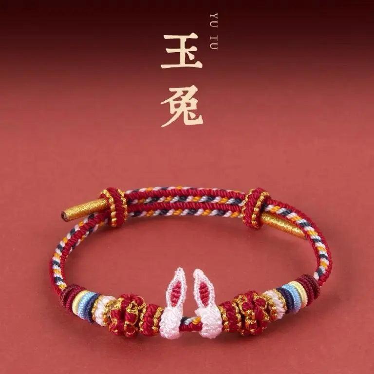 Hand-woven Red Rope Rabbit Ears Bracelet Chinese Antique Couple Handstring