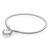 925 Silver Snake Chain Bracelet Bangle with Lock Charm