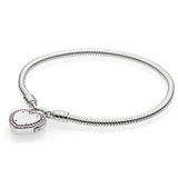 925 Silver Snake Chain Bracelet Bangle with Lock Charm
