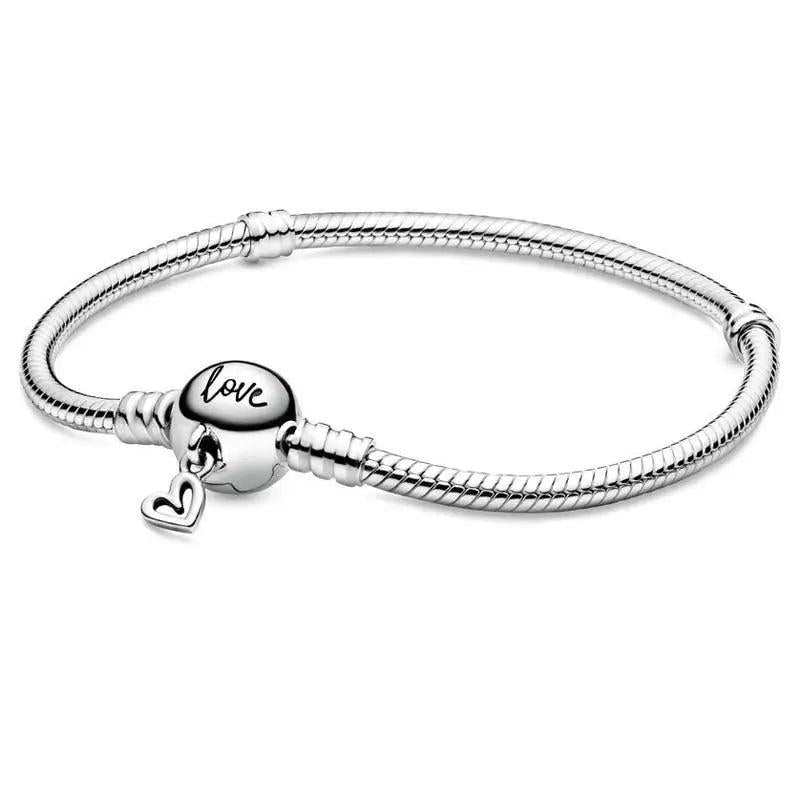 Snake Link Heart Clasp Bangle 925 Silver Bracelet Women Jewelry