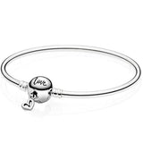 Snake Link Heart Clasp Bangle 925 Silver Bracelet Women Jewelry