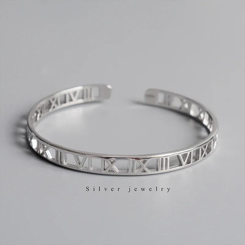 925 Silver Sweet Bangle Roman Numerals Open Bangle for Women