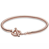 925 Silver Rose T-bar Snake Chain Bracelet Bangle for Bead Charm