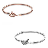 925 Silver Rose T-bar Snake Chain Bracelet Bangle for Bead Charm