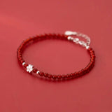 925 Silver Red Agate Bead Bracelet Flower Design Jewelry