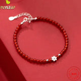 925 Silver Red Agate Bead Bracelet Flower Design Jewelry