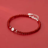 925 Silver Red Agate Bead Bracelet Flower Design Jewelry