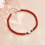 925 Silver Red Agate Bead Bracelet Flower Design Jewelry