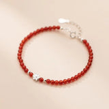 925 Silver Red Agate Bead Bracelet Flower Design Jewelry