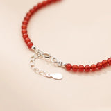 925 Silver Red Agate Bead Bracelet Flower Design Jewelry