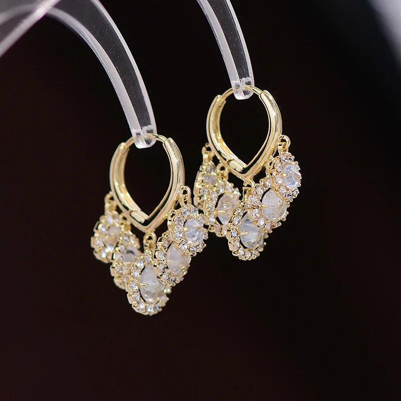 Korea Jewelry 14K Plating Zircon Tassel Earrings