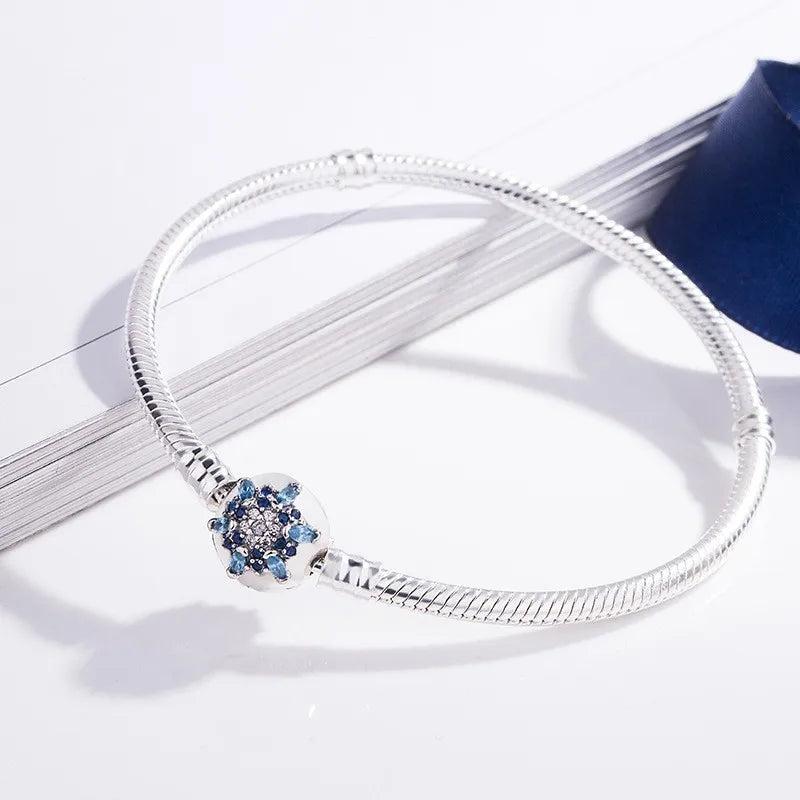 Crystalized Snowflake Clasp Bracelet Bangle 925 Silver Charm Jewelry