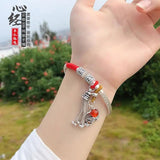 999 Silver Heart Sutra Bracelet Retro Chinese Hand Ornaments