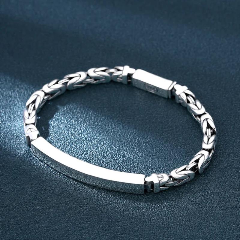 Solid S925 Sterling Silver Buckle Unisex Bracelet Retro Style Glossy Simplicity