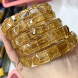 Yellow Citrine Stone Beads Bracelet Gemstone Bangle for Women