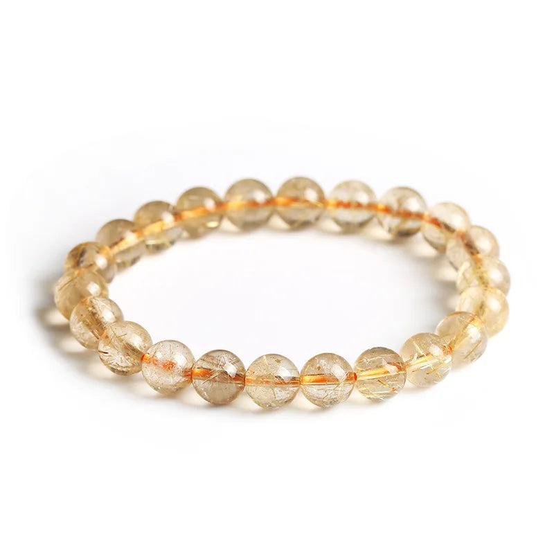 Natural Rutilated Quartz Crystal Beaded Women's Bracelet