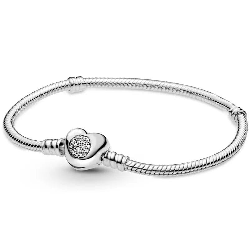 925 Sterling Silver Mouse Heart Clasp Bracelet