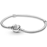 925 Sterling Silver Mouse Heart Clasp Bracelet