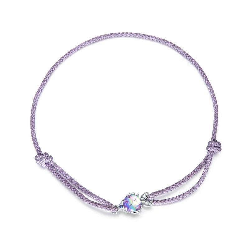 925 Silver Purple Bracelet Cute Fish Adjustable Hand Rope for Women