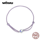 925 Silver Purple Bracelet Cute Fish Adjustable Hand Rope for Women