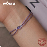 925 Silver Purple Bracelet Cute Fish Adjustable Hand Rope for Women