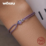 925 Silver Purple Bracelet Cute Fish Adjustable Hand Rope for Women