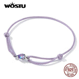925 Silver Purple Bracelet Cute Fish Adjustable Hand Rope for Women