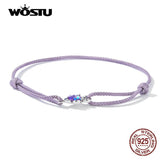 925 Silver Purple Bracelet Cute Fish Adjustable Hand Rope for Women