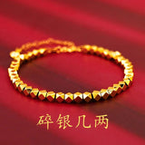 24k 999 Real Bracelet Women Retro Pure 18k Geometric Pattern Spring