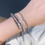 925 Silver Snake Bone Bracelet with Zircon Inlay