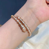 925 Silver Snake Bone Bracelet with Zircon Inlay