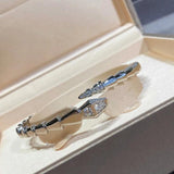 Sterling Silver Snake Bone Bracelet with Zircon Detail