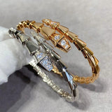 Sterling Silver Snake Bone Bracelet with Zircon Detail