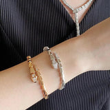 Sterling Silver Snake Bone Bracelet with Zircon Detail
