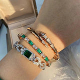 Sterling Silver Snake Bone Bracelet with Zircon Detail