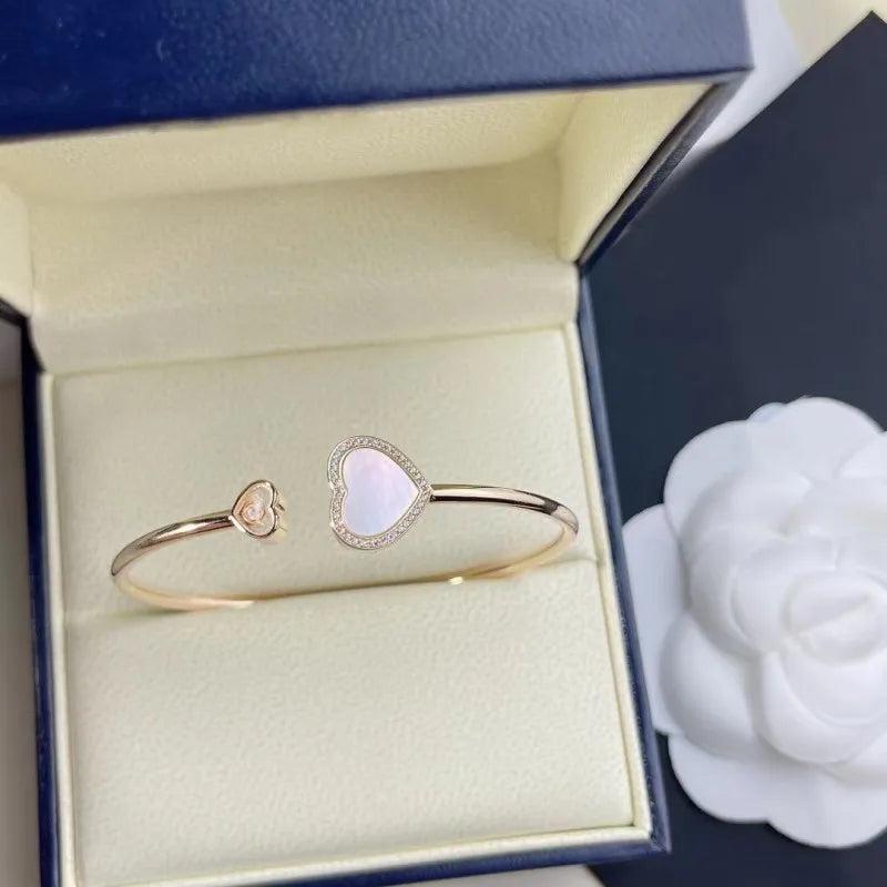 Romantic 925 Silver Heart Opening Bracelet with Natural Stone
