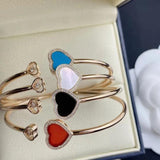 Romantic 925 Silver Heart Opening Bracelet with Natural Stone