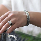 Real S925 Silver Heavy Bracelet Men's Retro Personality Vintage Jewelry