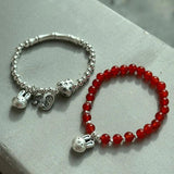 S925 Silver Rabbit Red Agate Bracelet Zodiac Year Rabbit Elastic Bracelet